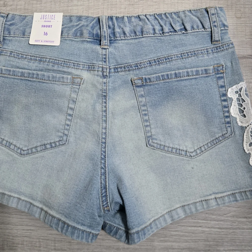 Justice Women's Blue Denim Shorts with Lace Detail Size 16